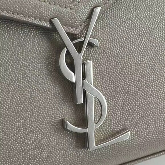 Auth SAINT LAURENT Handbag Shoulder Bag Gray Leather/Silvertone - Picture 4 of 7